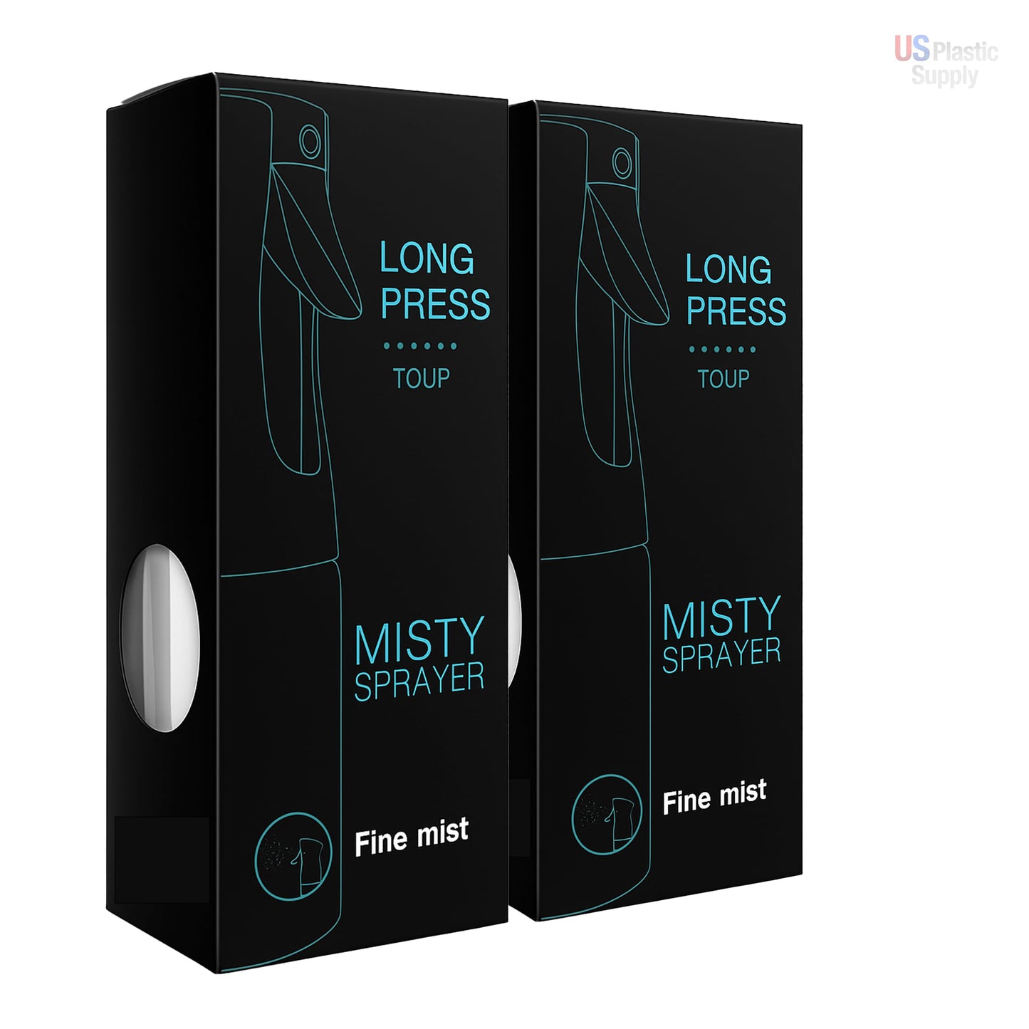 Continuous Spray Bottles 2-Pack – Refillable, Leak-Proof Mister for Hair Styling, Barbers, Cleaning, Plant Care, Scents (White & Black, 6.8 fl oz/200ml)