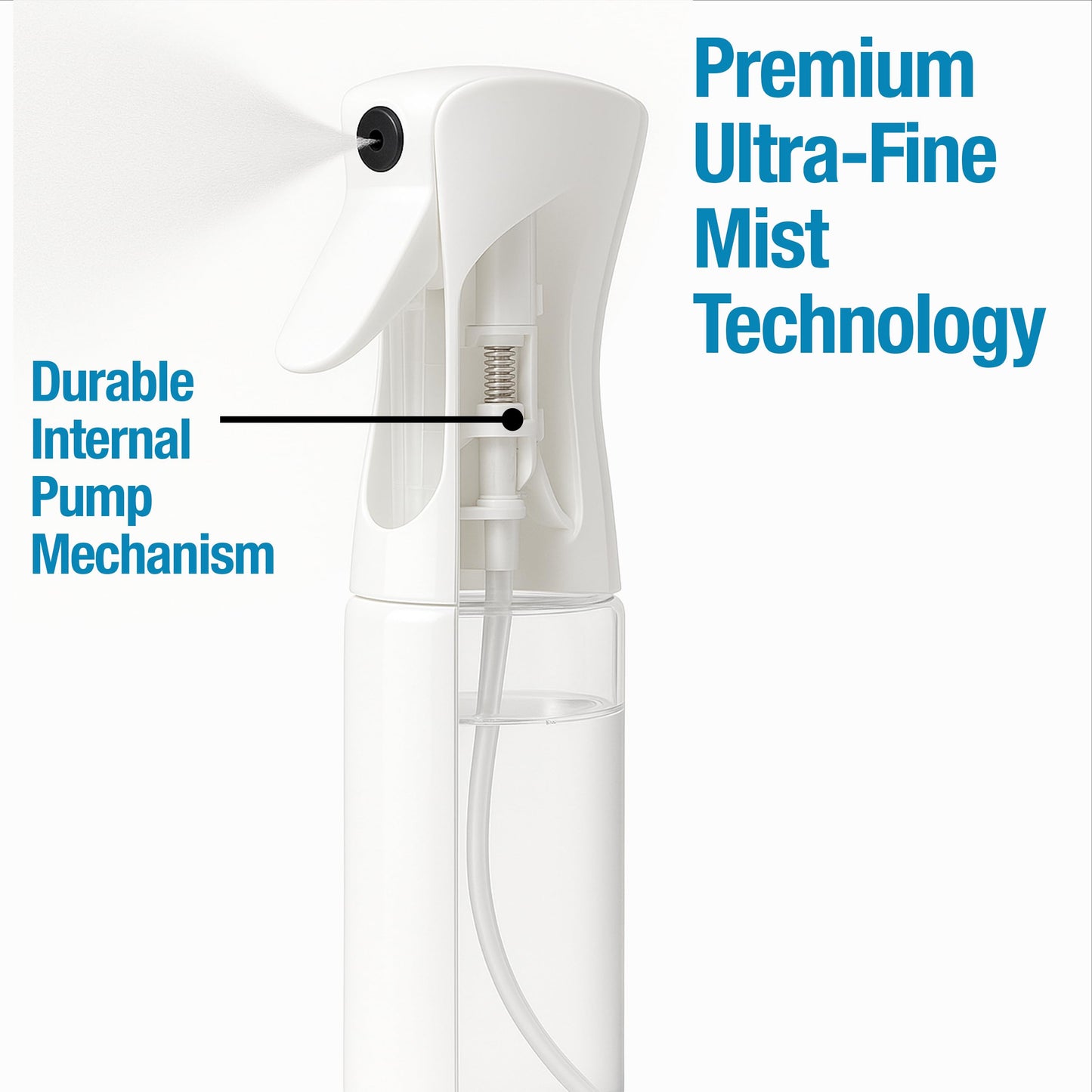 Ultra-Fine Continuous Spray Bottle – Refillable, Leak-Proof Mister for Hair Styling, Barbers, Cleaning, Plant Care, Scents (White, 6.8 fl oz/200ml)