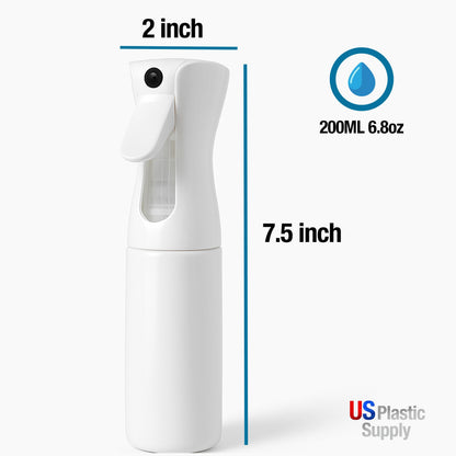Ultra-Fine Continuous Spray Bottle – Refillable, Leak-Proof Mister for Hair Styling, Barbers, Cleaning, Plant Care, Scents (White, 6.8 fl oz/200ml)