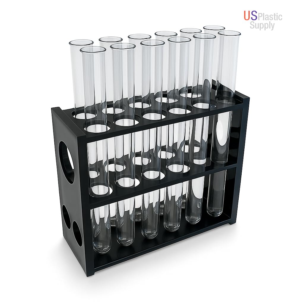 Black Acrylic Test Tube Rack – 13-Hole Dual-Sided/Multi-Use Flippable Stand for 10 ml Tubes