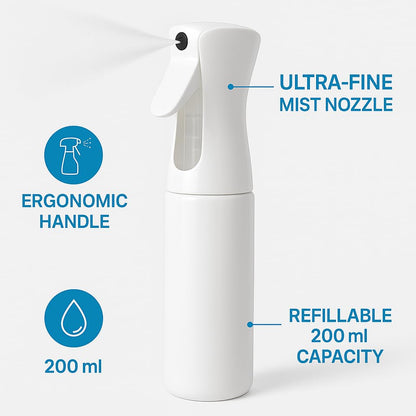 Ultra-Fine Continuous Spray Bottle – Refillable, Leak-Proof Mister for Hair Styling, Barbers, Cleaning, Plant Care, Scents (White, 6.8 fl oz/200ml)